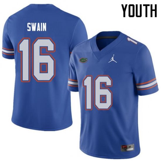 Youth Florida Gators #16 Freddie Swain NCAA Jordan Brand Royal Authentic Stitched College Football Jersey ERV0762QR